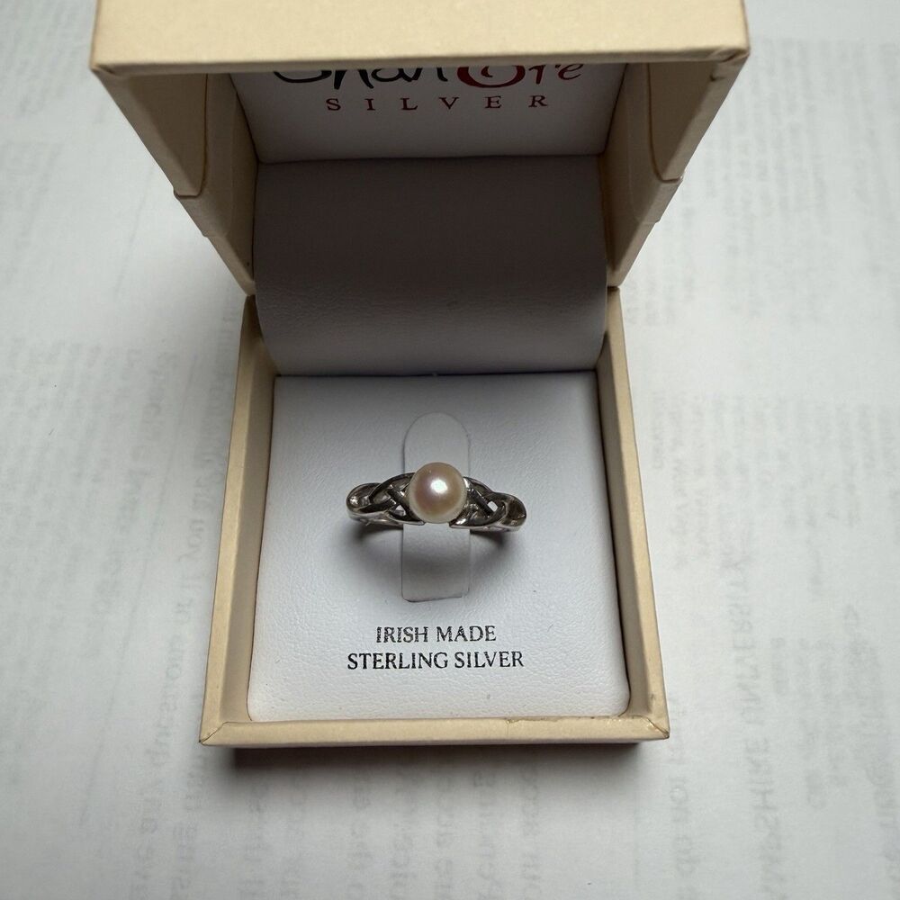 ShanOre Celtic Pearl Ring 925 Sterling Silver Irish Made Size 6 w/ Box